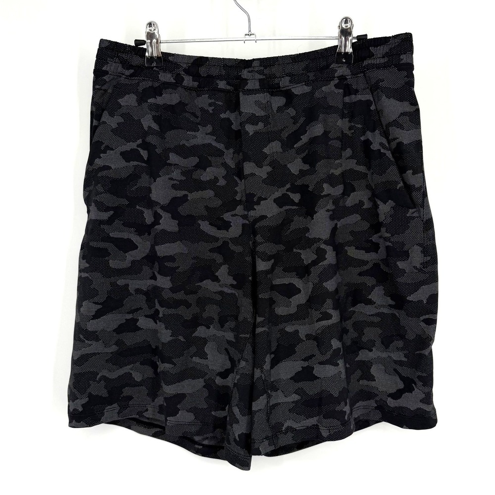 Lululemon Mens Short Mesh 9‎ Inch Lined Black Grey Camo Elastic Waist Sz Large